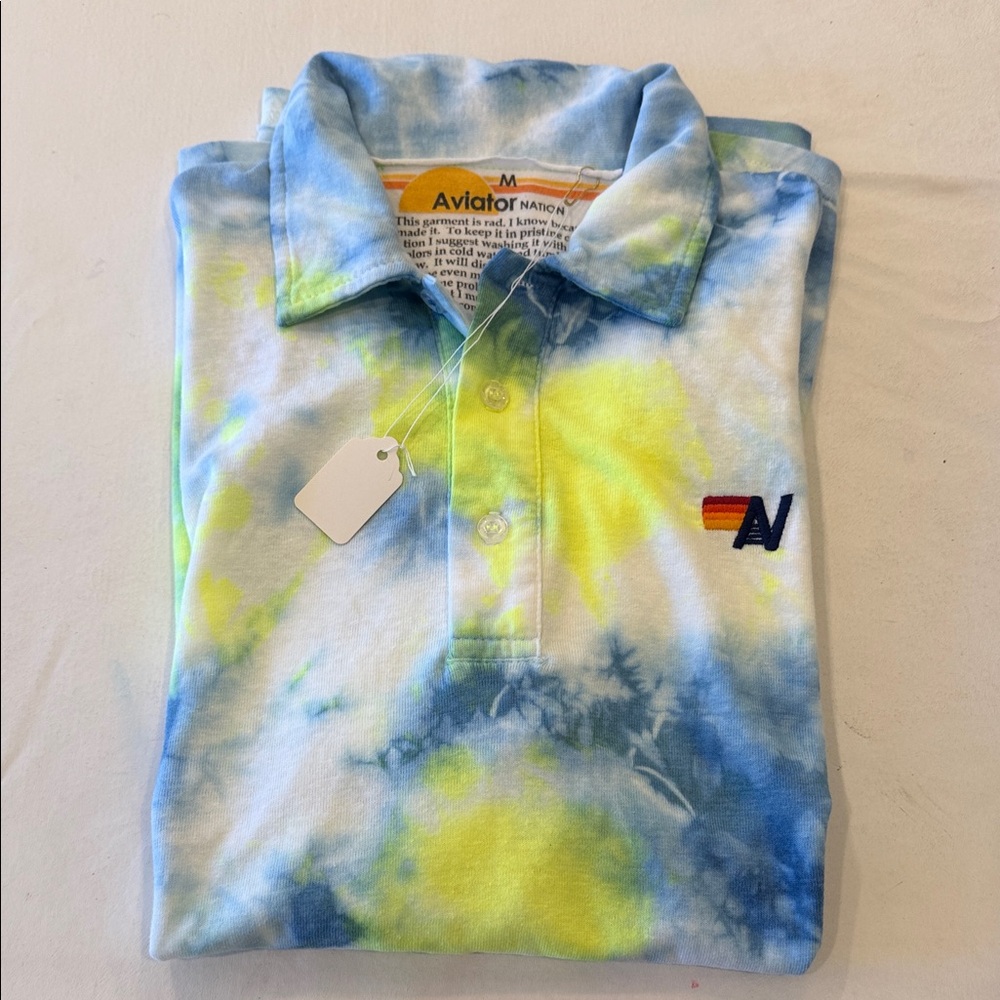 NWT Aviator Nation Blue and Yellow Tie-Dye Men's Shirt size M
